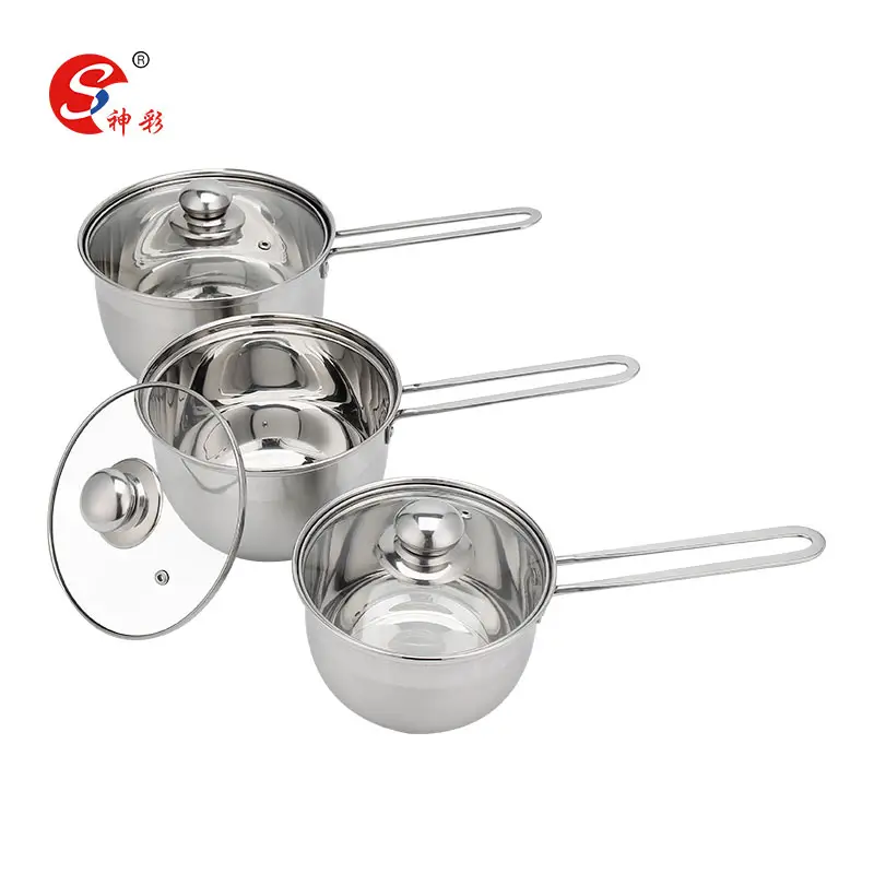 Wholesale 6 Pcs Saucepan Sets Stainless Steel Saucepan With Glass Lid Milk Pot