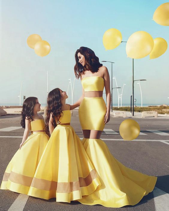 Yellow A Line Satin Pakistan Girls Flower Girl Dress