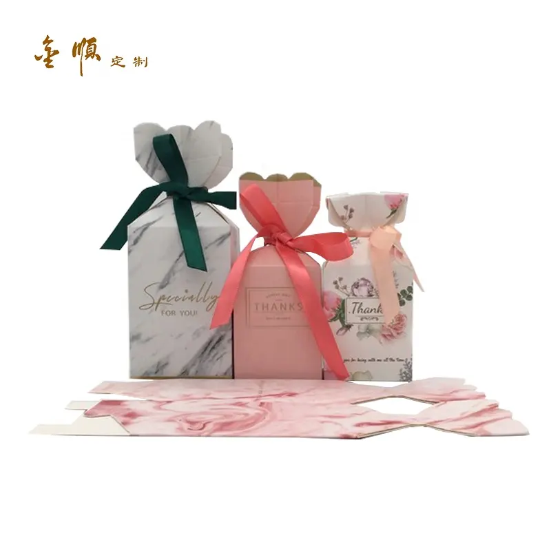 Bomboniera di lusso personalizzata scatola di carta dolce scatole di carte regalo carta artistica OEM bella accetta con nastro matrimonio lecca-lecca Candy Party