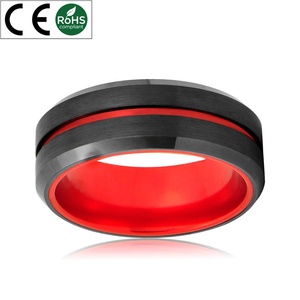 Center Groove Red Aluminium Black Tungsten Carbide Wedding <strong>Rings</strong> for Men Women - Product Image 6