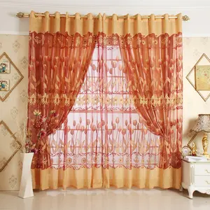 Indio barato de lujo Jacquard Floral de gasa de ventana de puerta de tela paneles de cortinas para sala de estar dormitorio