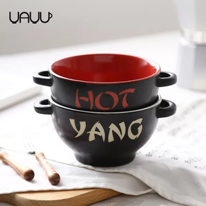 superficie doppio manico lungo di stampa personalizzata in ceramica ramen ciotola con il cucchiaio - Product Image 5