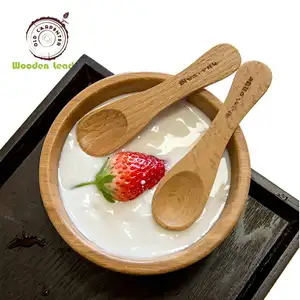 De lujo de bambú Natural postre tazón cuchara conjunto logotipo personalizado helado bebé de degustación de comida condimento sal cariño café Mini cuchara de madera