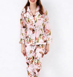 OEM precio barato al por mayor de seda de las mujeres de dos piezas de manga larga impresión Pijamas - Product Image 3