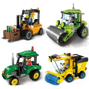 트랙터 농장 장난감 Suppliers-Enlighten 장난감 롤러 트럭 도시 청소 자동차 트랙터 장난감 지게차 벽돌 모델 건설 교육 빌딩 블록 장난감