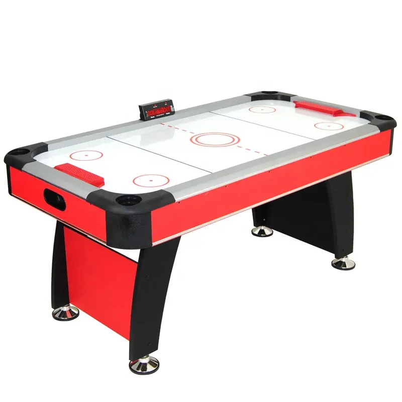 84 Inch Red PVC Color Air Powered Push Hockey Table, Durable Electronic Score Air Hockey Table