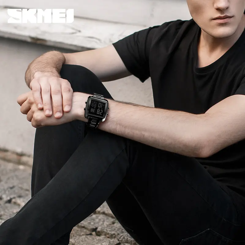 SKMEI Watch 1369 Fashion Stainless Steel Sport Watches Men Wrist Digital LED Display Countdown Wristwatches Relogio Masculino