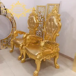 Golden Big King Big Chair Wooden Bride and Groom Single Sofa