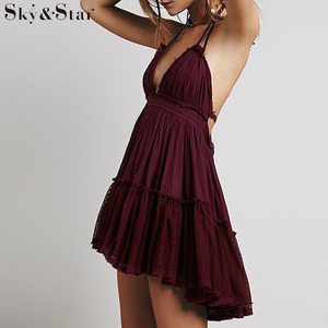 Casual sexy <span class=keywords><strong>dames</strong></span> halter dos nu plissée robes - Product Image 3