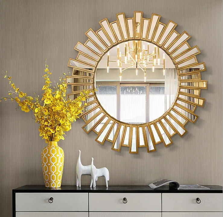 Modern home decoratieve ronde zon vormige muur spiegel decor spiegel