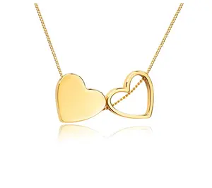 Oro Amore Doppio Cuore Galleggianti Collana Semplice Solido Cuore e Cuore Aperto Delicato Ciondolo Collana