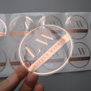 Custom Rose Gold Foil Sticker Waterproof PVC Clear Plastic Printing Label Pink Stamping Boxed Adhesive Sticker Adhesion