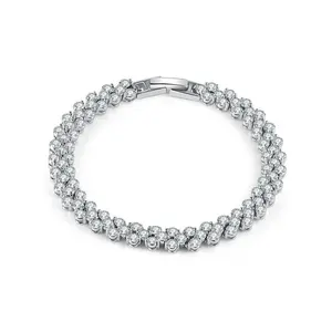 Wholesale Latest Designs Women Luxury Bridal Spark CZ Diamond Charm Tennis Bracelet for Wedding Engagement