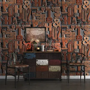 Modern Industrial Style 3D Metal Alphabet Design Home Cafe Wallpaper