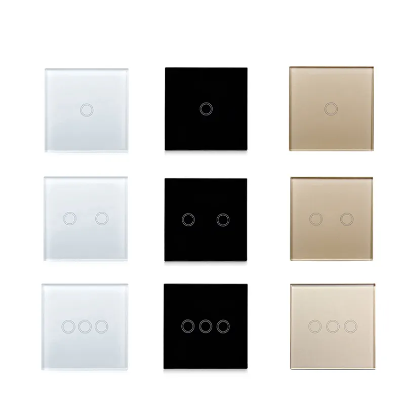EU Standaard Schakelaar Muur Touch Schakelaar Luxe Wit zwart Goud Crystal Glas, 1 Gang 1 Manier Schakelaar, AC 220-250