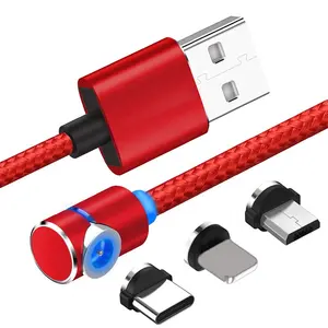 Плетеный зарядный кабель, светодиодный магнитный кабель Micro USB, угол 90 градусов, L-образная форма, нейлоновый Usb-кабель для передачи данных, драйвер IOS 8pin + Type-c + Micro