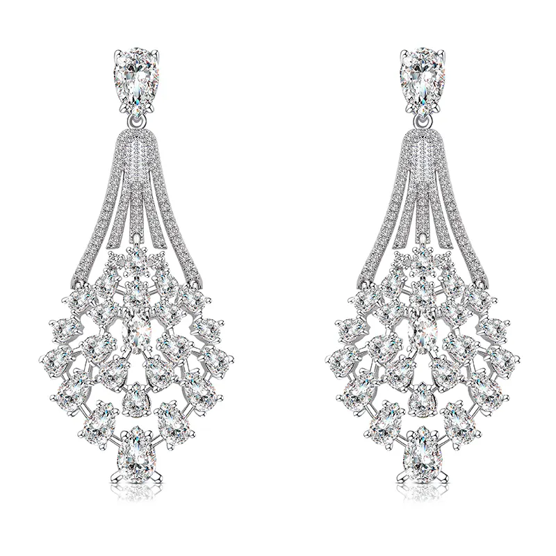 Boutique luxury design full diamond CZ cubic zirconia dangle chandelier earrings