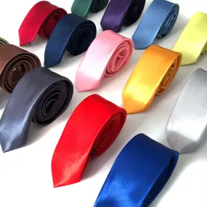 Cheapest Handmade Multi Color Men's custom logo neck tie Solid Color Shiny Silk Promotional necktie