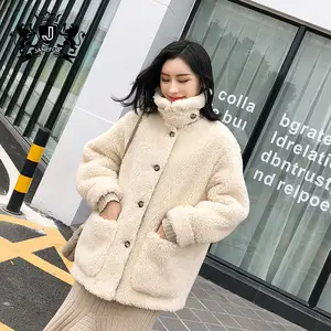 Factory price wholesale sheep shearling women coat fleece jacket