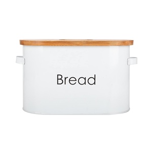 Large modern Metal Bread Bin with wooden lid for Kitchen counter Bread box