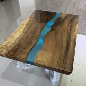 Meja Sungai Desain Modern Kayu Soilid Epoxy Penghitung Atas