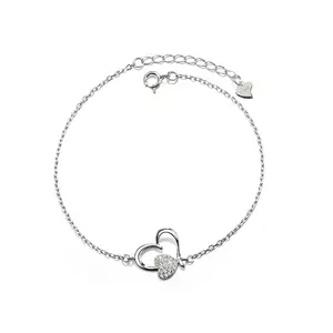 Venda quente da Forma Do Coração 925 Sterling Silver Charm Bracelet