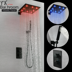 Doble función de temperatura constante negro mate LED lluvia cascada <span class=keywords><strong>baño</strong></span> termostático ducha de lluvia <span class=keywords><strong>grifo</strong></span> - Product Image 2