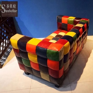Restaurante al por mayor sofá patchwork sofá de cuero genuino para la tienda de café <span class=keywords><strong>vintage</strong></span> muebles de restaurante - Product Image 5