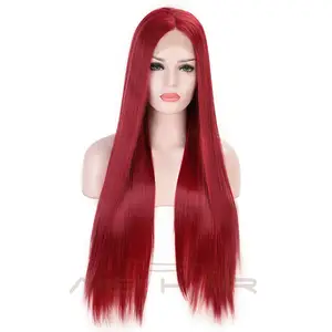Aisi Hair Heat Resistant Synthetic Fiber Lace Front Long Straight Wigs Wine Red Long Wigs for Black Women Colorful Cosplay Wigs