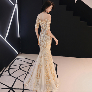 16036 # Nuovi Abiti da Sera con Paillettes Stile Sirena 2019, Abiti Formali Arabi da Cerimonia, Vestiti in Pizzo per Concorsi di Bellezza - Product Image 5