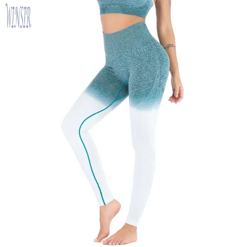 Atacado seco-fit ombré de cintura alta sem costura academia fitness apertado academia treino esportes activewear legging para mulheres calças