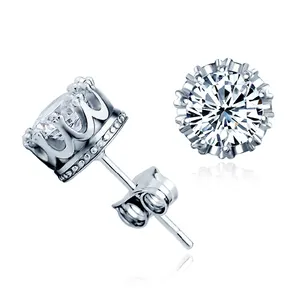 Wholesale Classic Round Zircon Earrings Rhodium plated Jewelry cz zircon 925 sterling silver ladies stud earrings