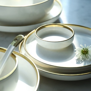 Custom Logo <strong>Wholesale</strong> Tableware <strong>Dinner</strong> Plate Cereal Bowl White Matte Gold Rim <strong>Ceramic</strong> Dinnerware <strong>Sets</strong> - Product Image 4