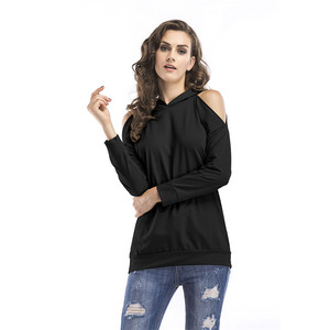 2019 di Autunno della Molla <span class=keywords><strong>Off</strong></span> Spalla Manica Lunga In Bianco T Shirt Con Cappuccio Felpa Con Cappuccio Per Le Donne - Product Image 3