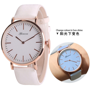 Nieuwe Eenvoudige Lederen Quartz Verkleuring Horloges Vrouwen Mode Horloge Verandering Kleur Dames Casual Polshorloge (KWT82105)