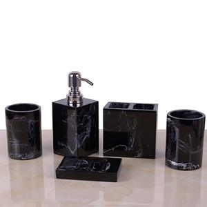 Set Aksesori Kamar Mandi, Resin Hotel Modern Efek Marmer Hitam