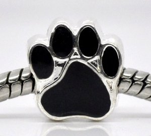 12Mm Plated Zwart Emaille Bear 'S Paw Charm Bear Paw Footprint Kralen Beerpoot Grote Hole Beads Fit europese Armband