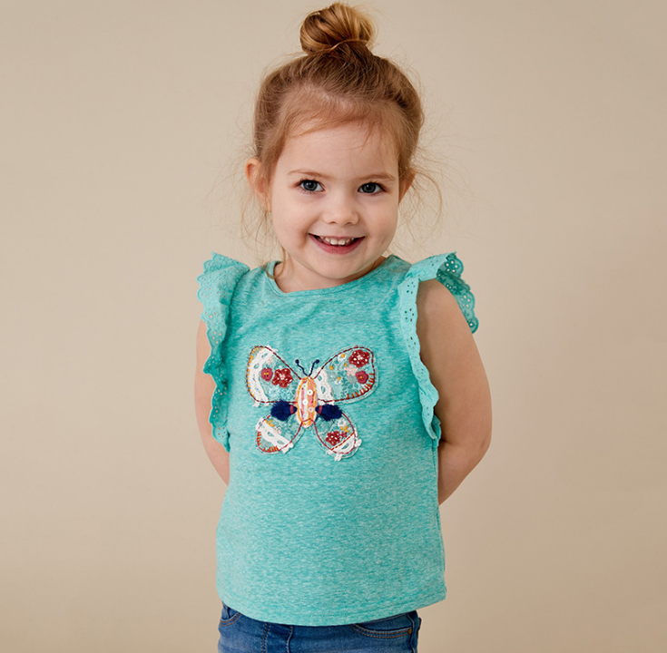Летние рубашки для девочек с рукавами-бабочками и вышивкой