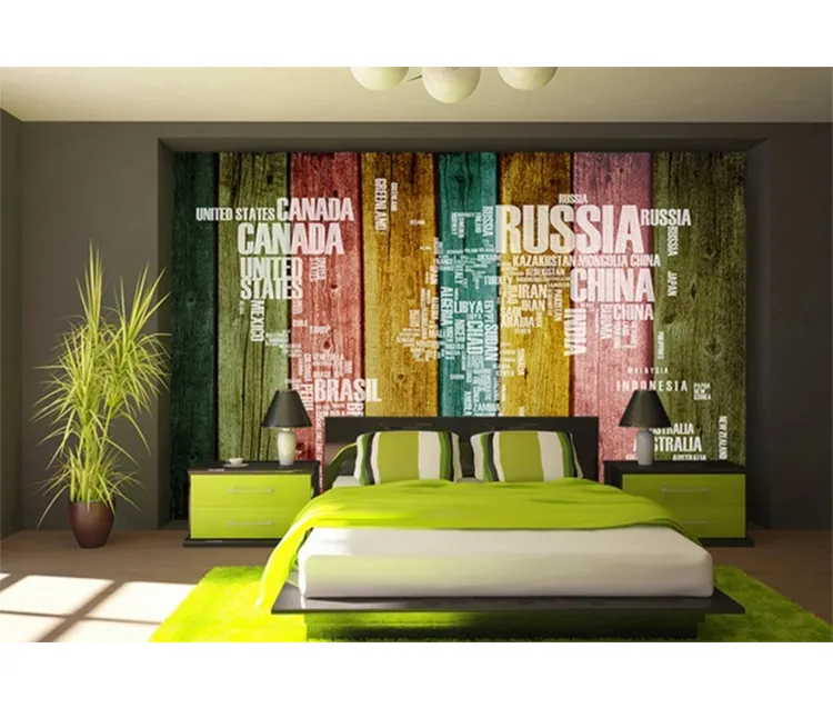 Nostalgic Colorful Wooden Walls Wallpapers TV background 3d world map vintage wall paper