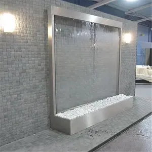 Fonte de água de aço inoxidável, fonte de vidro personalizada para parede interna de cachoeira