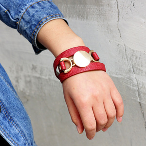 Bracciale in pelle di vacchetta originale bracciale avvolgente a doppio strato con Logo fai da te in bianco con bracciale in vera pelle - Product Image 3