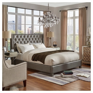 Lit capitonné en cuir à dossier haut, tailles Twin, Full, Double, Queen, <span class=keywords><strong>King</strong></span> - Product Image 6