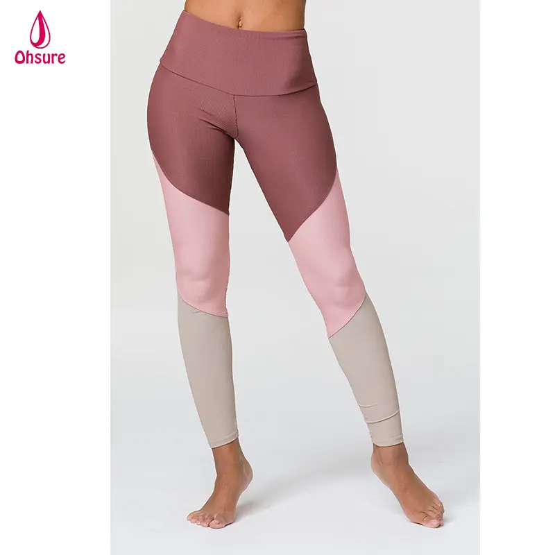 Bayanlar spor fitness pantolonları renk yama tayt kadın sıkıştırma yüksek bel yoga taytı