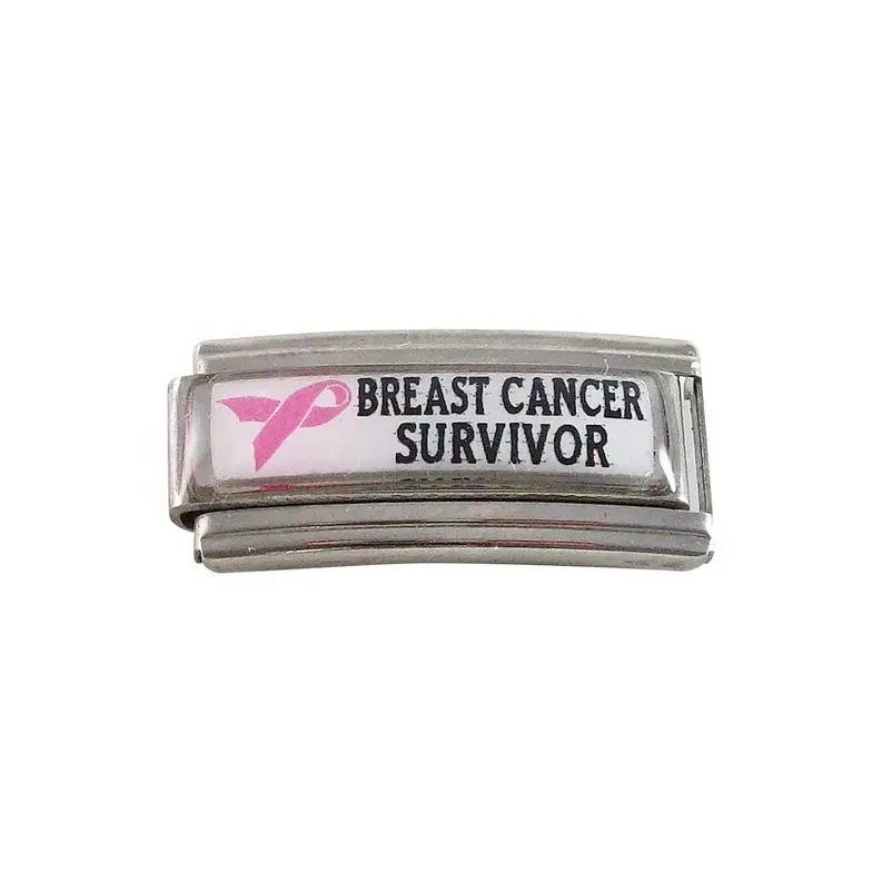 Adjustable Stainless Steel composible link modular Breast Cancer Survivor Medical Alert Italian Charm Fashion Bracelet Awareness