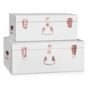 Sets Of 2 Vintage Style Storage Chest Decorative Metal Storage Trunk Box