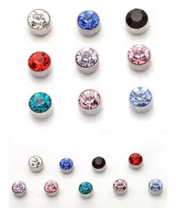 Anting-Anting Tanpa Tindik Pria dan Wanita, Anting Palsu Tanpa Tindik Magnet Klip Batu Kristal 5Mm