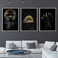 Pintura al óleo abstracta de acrílico para mujeres africanas decoración de sala de estar de 3 paneles