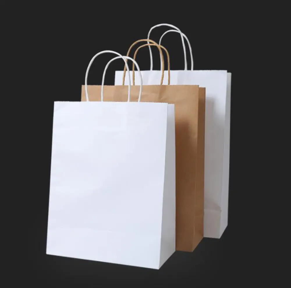 Logo personalizzato tinte su shopping bag kraft bianco kraft borse per la spesa