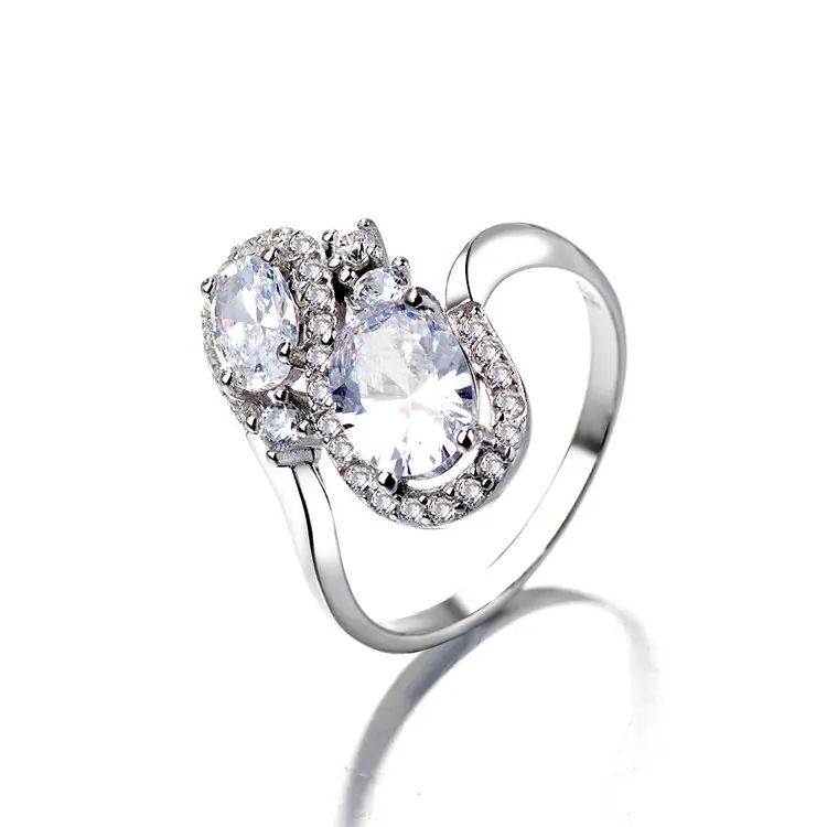 Fashion Luxury 925 sterling silver 2 Zircon Stone Wedding Band Ring