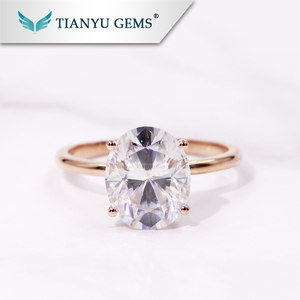 Super blanco oval corte moissanite diamante anillo-3ct solitario oro rosa moissanite anillo - Product Image 1